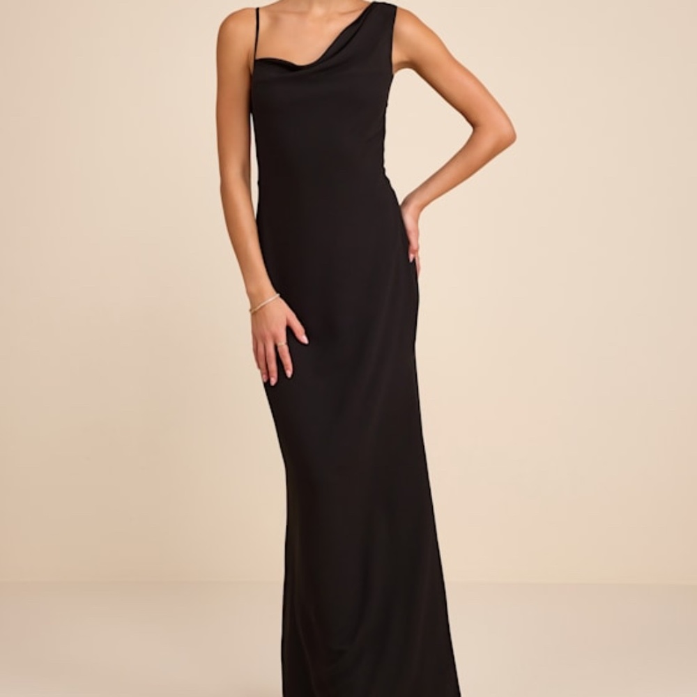 Lulus Vienta Black Chiffon Asymmetrical Maxi Dress - Size M